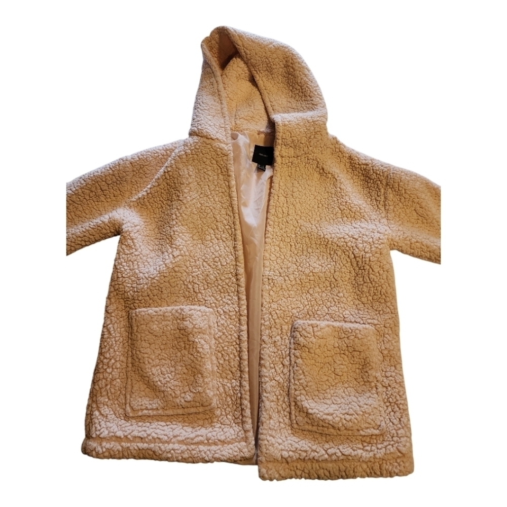Forever 21 Sherpa Lined Hooded Jacket Size Small Light Pink Cozy Open Front